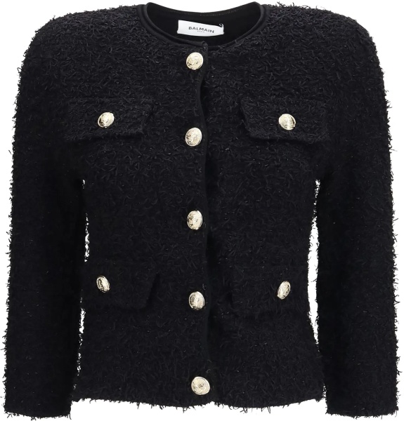Jacheta Double-breasted tweed cropped Jacket with logo buttons