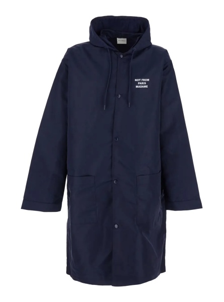 Jacheta Jacket with fixed hood and slogan on the front and back in Tech Fabric blue men