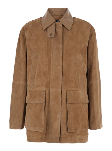 Jacheta 'Kaylee' Brown Jacket with Foldable Collar with Button and Patch Pockets on the Front in Suede for Women