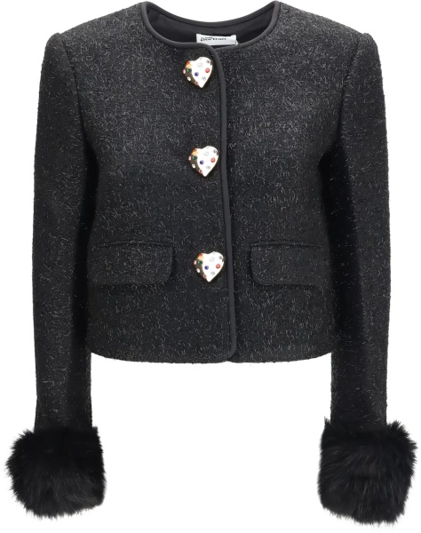Jacheta Metallic bouclé Jacket with faux fur cuffs