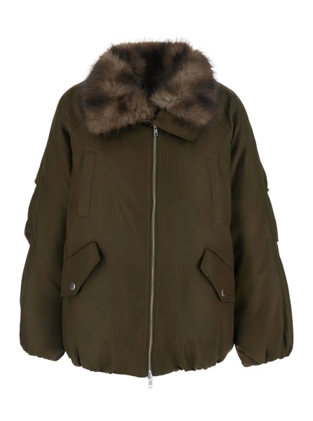 Jacheta Thilda Jacket SHINY NYLON with high collar and zip closure in Tech Fabric Green Woman
