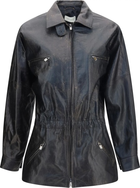 Jacheta Vintage leather Jacket with drawstring
