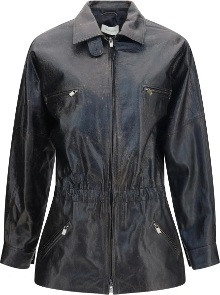 Jacheta Vintage leather Jacket with drawstring