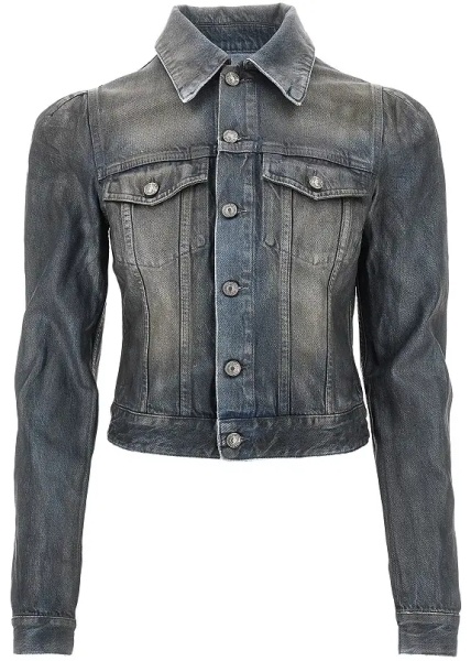 Jacheta Waxed denim jacket with puff sleeves