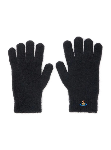 Manusi Black Gloves with Orb Logo Embroidered on the Front in Wool Blend Unisex