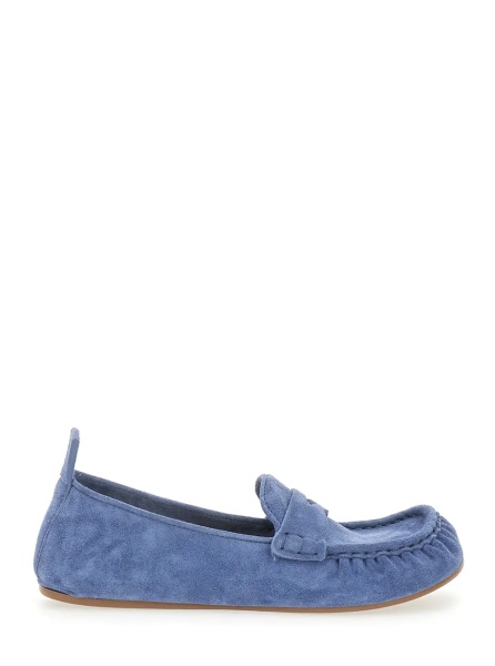 Mocasini Blue Loafers with Almond Toe and Pull-Tab at the Heel in Suede Woman