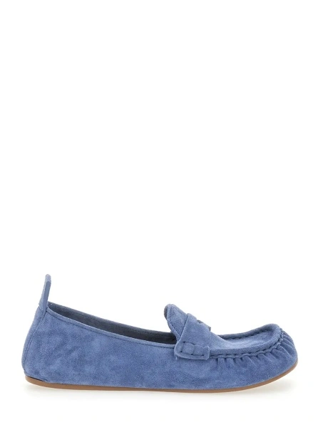 Mocasini Blue Loafers with Almond Toe and Pull-Tab at the Heel in Suede Woman