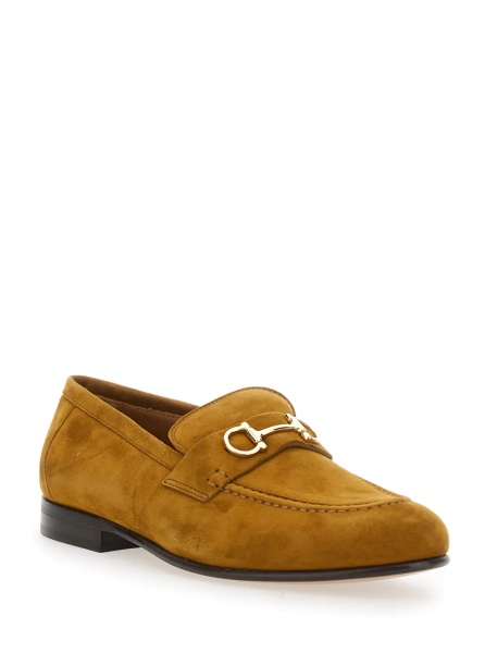 Mocasini Brown Loafers with Almond Toe and Gancini Detail on the Front in Suede Woman