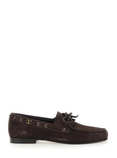Mocasini Brown Loafers with Rounded Toe and Laces with Bow on the Front in Suede Man