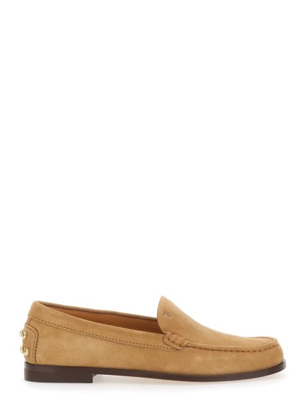 Mocasini Loafers 'Tod's' Beige with Embossed Logo and Stud Details on the Back in Leather for Women