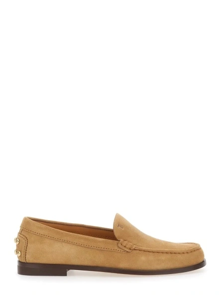 Mocasini Loafers 'Tod's' Beige with Embossed Logo and Stud Details on the Back in Leather for Women