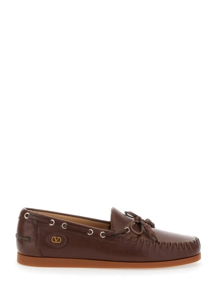 Mocasini 'Palm Avenue' Brown Loafers with VLogo Patch on the Sidei n Leather Man