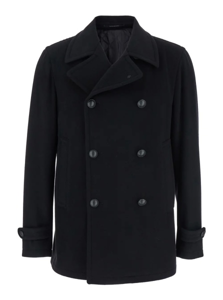 Paltoane Black Coat with Button Closure and Welt Pockets in Wool
