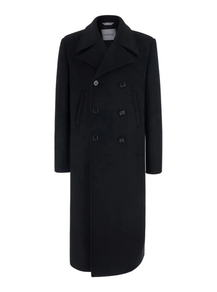 Paltoane Black Double-Breasted Coat with Notched Revers in Cotton for Men