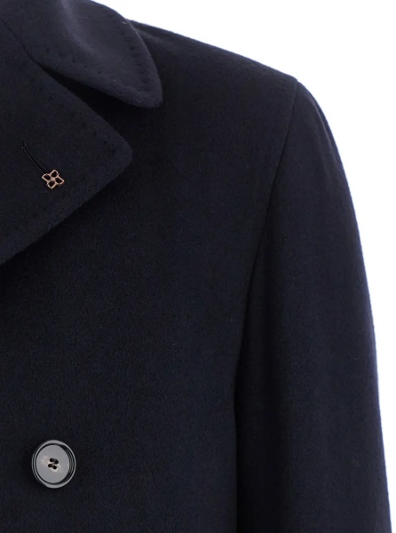 Paltoane Blue Coat with Turned-down Collar and Button Front Closure in Wool Men