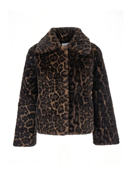 Paltoane Brown Leopard Print Faux Fur Coat for Women