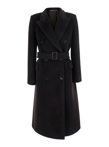 Paltoane 'Jole' brown Double-breasted coat with Peak revers and waist belt in wool for women