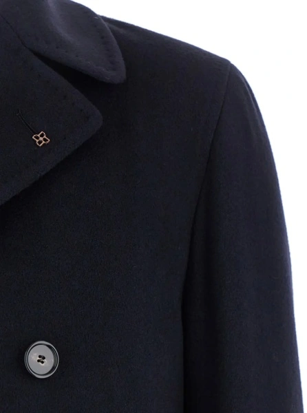 Palton Blue Coat with Turned-down Collar and Button Front Closure in Wool Men