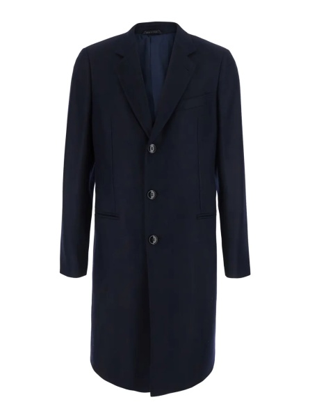 Palton Blue Single-breasted coat with Notched revers and Chevron motif in wool and cashmere for men