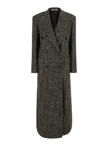 Palton Brown Double-breasted coat with herringbone motif in wool blend Women