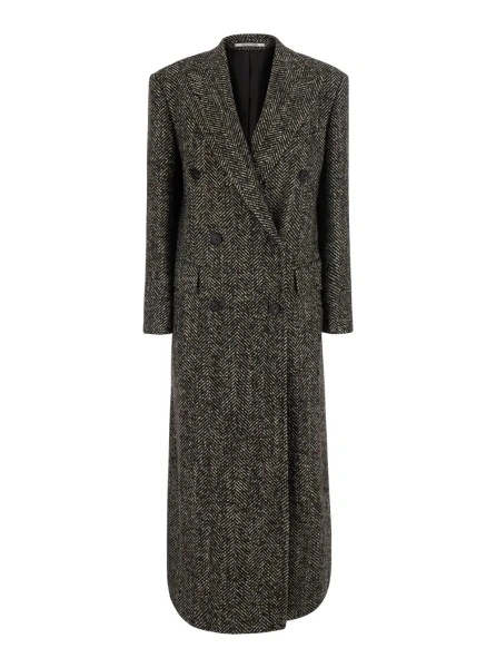 Palton Brown Double-breasted coat with herringbone motif in wool blend Women