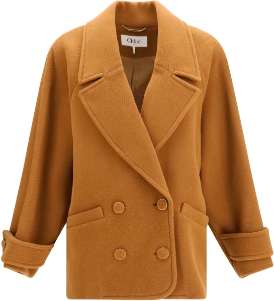 Palton Double-breasted herringbone wool short Coat