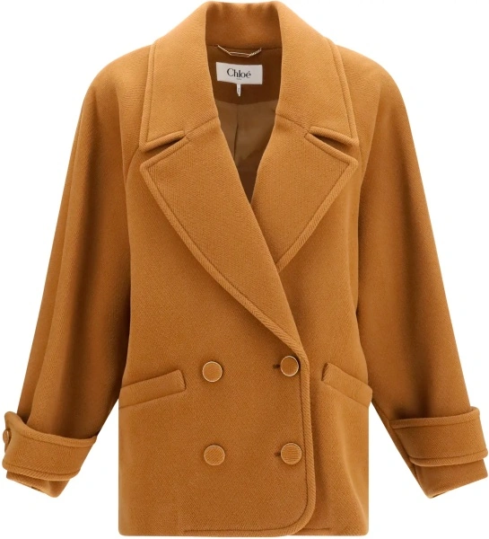 Palton Double-breasted herringbone wool short Coat