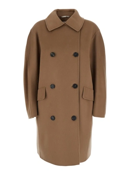 Palton 'Gioia' Beige coat with classic collar and Dropped shoulders in wool for women