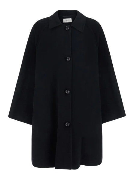Palton 'INA' Black Coat with shirt collar and woven buttons in blend wool Women