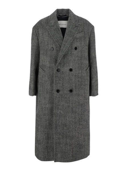 Palton Long Double-breasted Coat with Collar and Pockets Gray Men