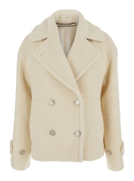 Palton White shearling coat with wide Notched revers and double-breasted closure in fabric for women