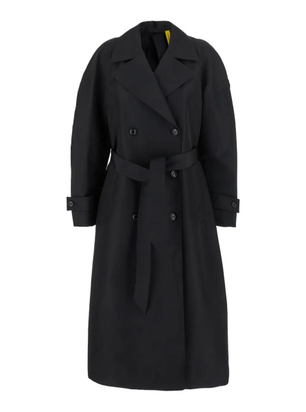 Palton 'Zake' Black Coat with Wide Classic Lapels and Removable Belt in Tech Fabric Woman