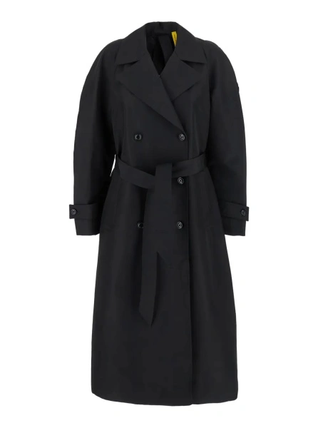Palton 'Zake' Black Coat with Wide Classic Lapels and Removable Belt in Tech Fabric Woman