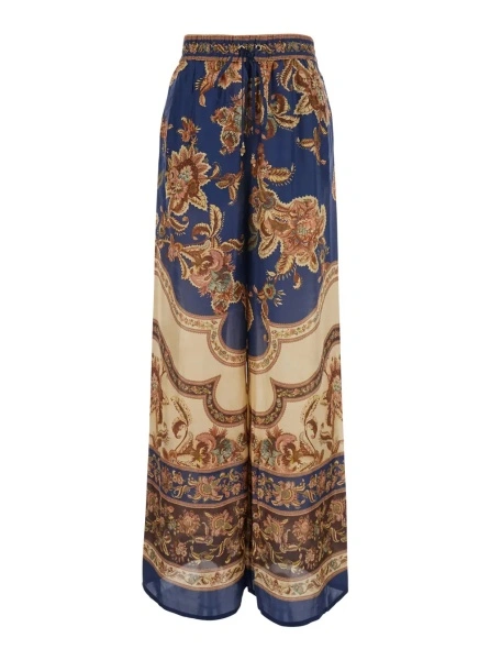 Pantaloni 'Aster ' Multicolor Pants with elasticated drawstring waist and all-over print in silk for women