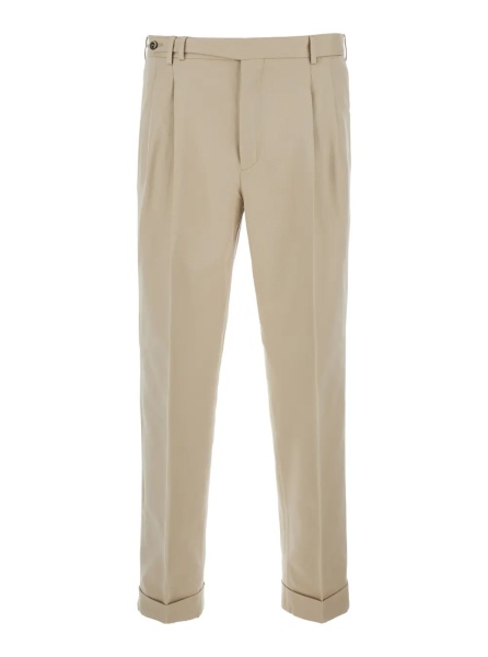 Pantaloni Beige Pants with Belt Loops and Front Pleats in Tech Fabric for Men