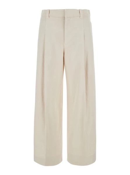 Pantaloni Beige pants with front pleats and Monile at the back in cotton blend for women