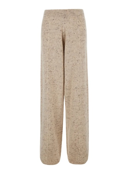 Pantaloni Beige Pants with Wide Leg and Elasticated Waist in Wool Blend for Women