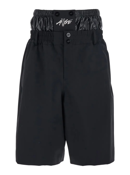 Pantaloni Black Bermuda Pants with Elastic Waist and Logo Patch on Front and Rear in Tech Fabric Man