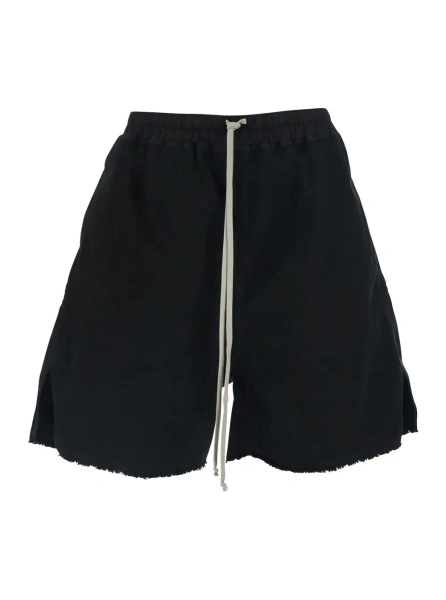 Pantaloni Black Shorts with elasticated drawstring waist and zip at the back in cotton for men
