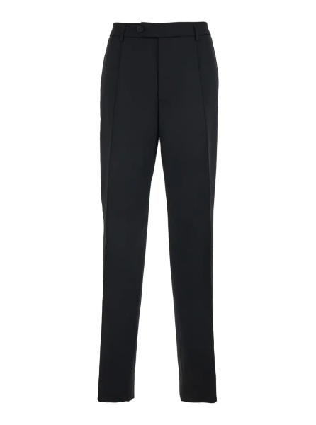 Pantaloni Black Wool and Satin Trousers with Button Closure and Star Logo Detail on the Back for Men
