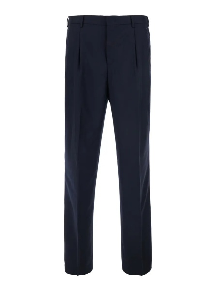 Pantaloni Blue Pants with Belt Loops and Front Pleats in Wool Blend for Men