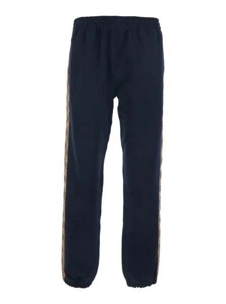 Pantaloni Blue Pants with Elastic Waist and Side Check Motif Stripes in Cotton Man
