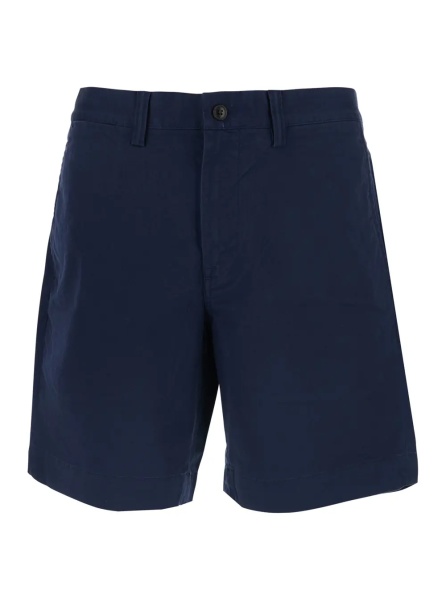 Pantaloni Blue Shorts with Belt Loops and Pony Embroidery on the Side in Stretch Cotton for Men