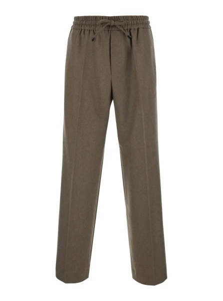 Pantaloni Brown Pants with Elastic Waist and Drawstring in Blend Stretch Wool for Men