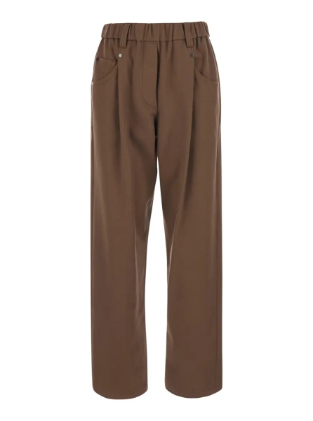 Pantaloni Brown Pants with elasticated waist and Monile on the back in stretch cotton for women