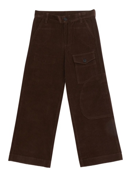 Pantaloni Brown Pants with Front Patch Pocket and Logo Patch on the Back in Corduroy Boy