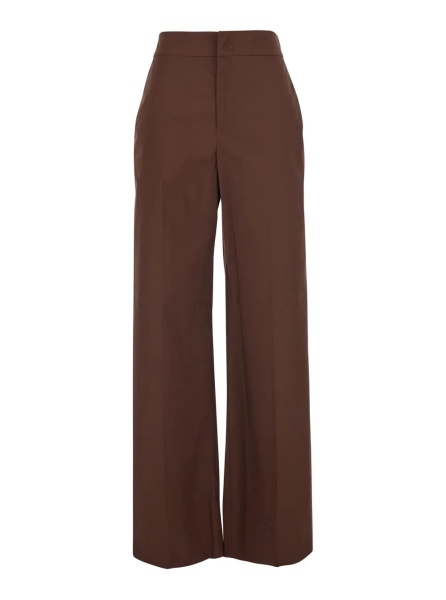 Pantaloni Brown Pants with logo plate on the back and wide leg in stretch cotton for women