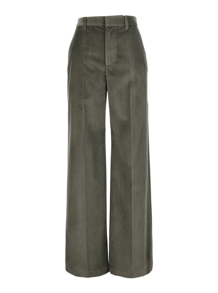 Pantaloni Brown Pants with Monile on the belt loop and wide leg in corduroy for women