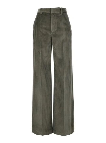 Pantaloni Brown Pants with Monile on the belt loop and wide leg in corduroy for women