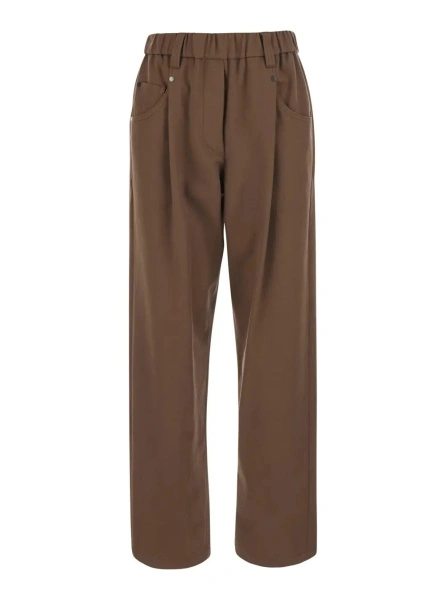 Pantaloni Brunello Cucinelli maro din bumbac
